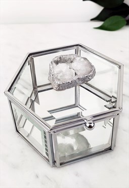 Glass Jewellery Box With Natural Silver Edged Crystal Design