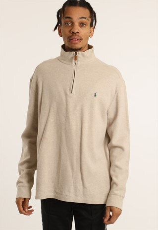 VINTAGE RALPH LAUREN EMBROIDERED LOGO 1/4 ZIP SWEATSHIRT
