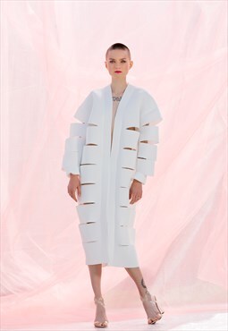 White oversized coat, Neoprene Cutout Jacket