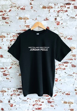 Written and directed by Jordan Peele print black T-shirt