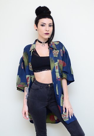 VINTAGE 90'S DARK SILK PATTERNED OVERSIZED SHIRT