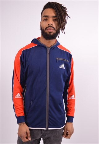 ADIDAS MENS VINTAGE HOODIE SWEATER SMALL BLUE 90S