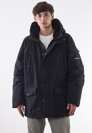 VINTAGE CARHARTT PADDED WINTER PARKA COAT BLACK