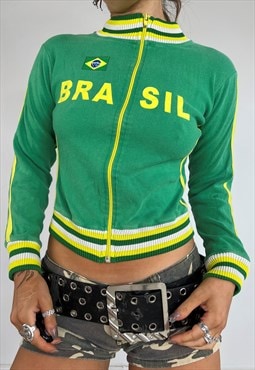 Vintage Y2k Brazil Zip Up Jacket Jumper Tracksuit Top 90s