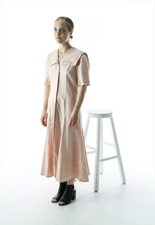 LIGHT PINK PETER PAN COLLAR DRESS / PLEATED LINEN DRESS