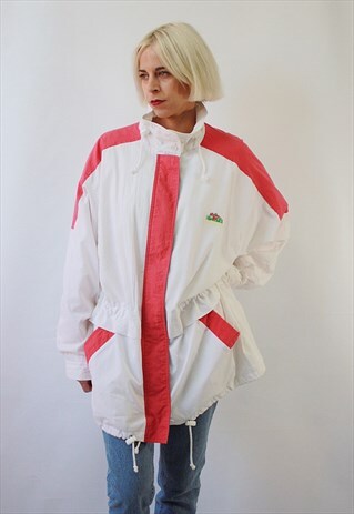 VINTAGE 80' AWESOME WHITE JACKET WITH PINK INSERTS