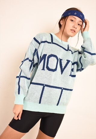 90'S RETRO GRAPHIC SLOGAN PATTERN PASTEL SLOUCHY KNIT JUMPER