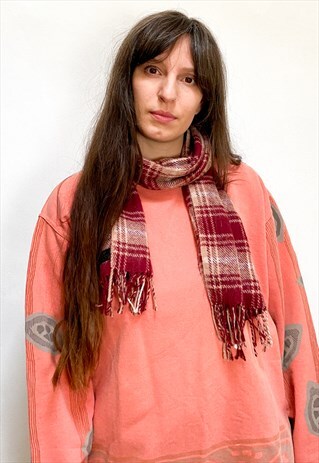 VINTAGE 90'S TARTAN RED & CAMEL CHECKED SOFT SCARF
