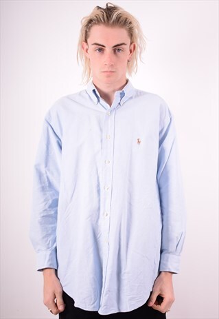 RALPH LAUREN MENS VINTAGE SHIRT LARGE BLUE 90S