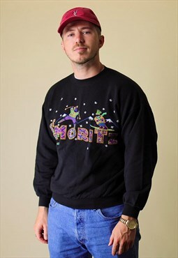 Vintage 90s Skiing Graphic Sweatshirt in Black