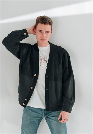 VINTAGE OVERSIZED SHOULDER BUTTON UP NAVY COTTON JACKET M