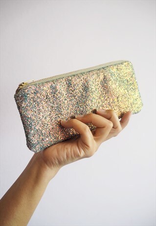 GLITTER SUNGLASSES CASE IN GREY & ROSE GOLD