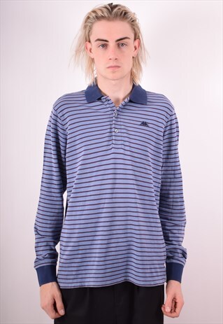 ROBE DI KAPPA MENS VINTAGE POLO SHIRT LARGE BLUE STRIPES 90S
