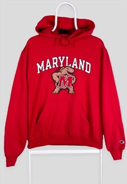 Vintage Champion Red Hoodie Maryland Terrapins College Small