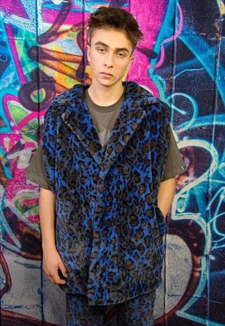 Leopard fleece gilet handmade sleeveless hooded vest jacket