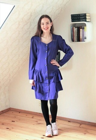 BRIGHT PURPLE DRESS WITH FRILLS AT THE BOTTOM