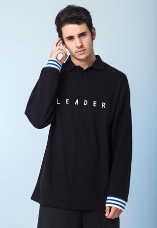 RUGBY RELAXED LONG SLEEVE POLO SHIRT STRIPED CUFFS
