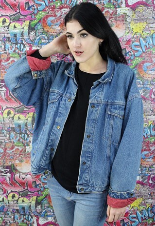 VINTAGE 80S MID BLUE BLANKET LINED DENIM JACKET. UNISEX.