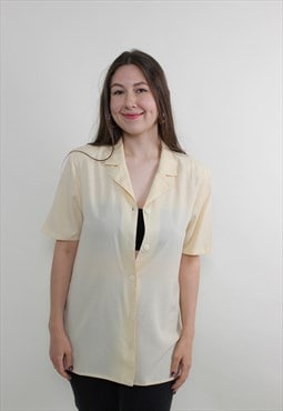 80s minimalist yellow blouse, vintage short sleeve summer 