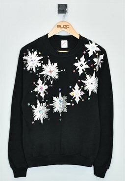 Vintage Snowflakes Christmas Sweatshirt Black Small