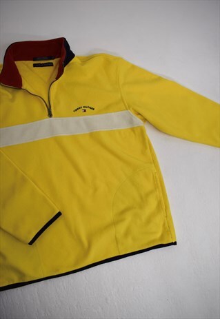VINTAGE 90S TOMMY HILFIGER YELLOW 3/4 ZIP FLEECE JUMPER