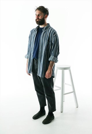 STRIPPED BLUE BUTTON UP / NAUTICAL BUTTON UP SHIRT