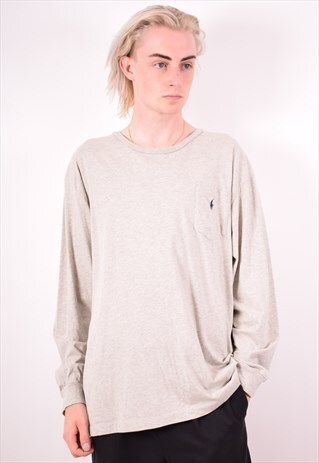 POLO RALPH LAUREN MENS VINTAGE TOP LONG SLEEVE XXL GREY 90S