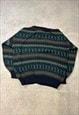 VINTAGE ABSTRACT KNITTED CARDIGAN PATTERNED GRANDAD SWEATER