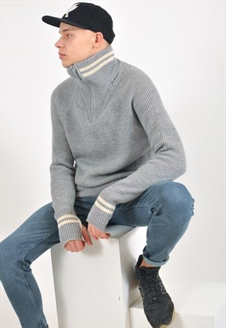 VINTAGE 1/4 KNITWEAR JUMPER IN GREY