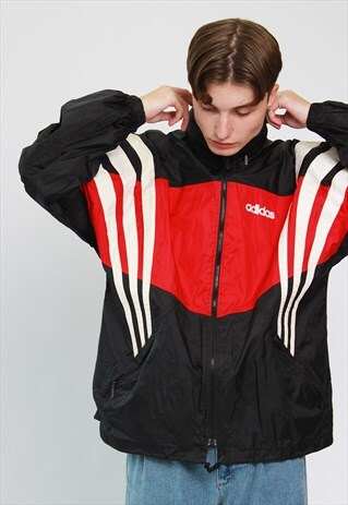 VINTAGE ADIDAS RAIN JACKET BLACK/RED