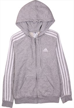 Vintage 90's Adidas Hoodie Striped Sleeves Full Zip Up Grey