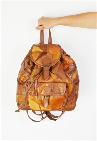 TAN LEATHER PATCHWORK BACKPACK BAG