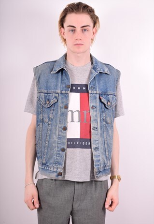 LEVI'S MENS VINTAGE DENIM GILET MEDIUM BLUE 90S