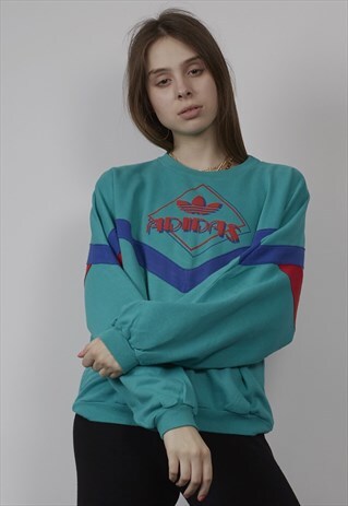 VINTAGE 80'S ADIDAS TURQUOISE MULTI SWEATER