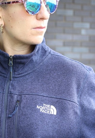 VINTAGE 1990S TNF KNITTED GREY QUARTER ZIP FLEECE