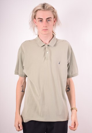NAUTICA MENS VINTAGE POLO SHIRT LARGE KHAKI 90S