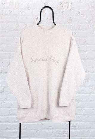 VINTAGE THE SWEATER SHOP JUMPER SPELL OUT BEIGE MEDIUM