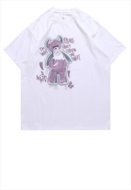 Teddy print t-shirt Y2K tee skater evil top in white