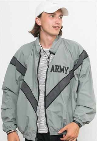 GREY ARMY NYLON OUTDOOR WINDBREAKER RAIN JACKET