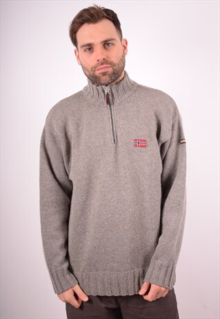 NAPAPIJRI MENS VINTAGE JUMPER SWEATER LARGE GREY 90S