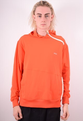 FILA MENS VINTAGE HOODIE JUMPER LARGE ORANGE 90S