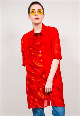 VINTAGE 90'S RED ABSTRACT PRINT SHORT SLEEVE SHIRT