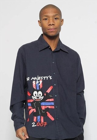 VINTAGE JC DE CASTELBAJAC PRINT SHIRT NAVY BLUE