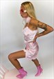 JUNGLECLUB PINK SATIN PARTY BRALETTE WITH FEATHER TRIM