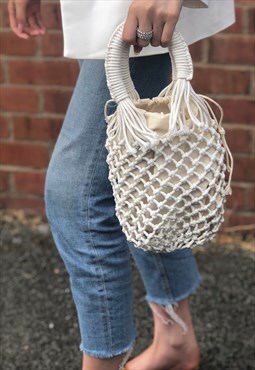 Rope Net Woven Tote Bag Mini Sand Handmade
