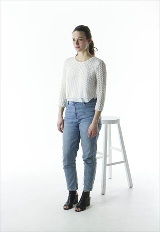 FANCY KNITTED CROPPED TOP / LONG SLEEVE TEXTURED SHIRT