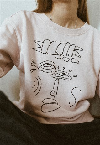 HAND EMBROIDERED POWDER-PINK SWEATSHIRT