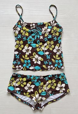 Vintage Y2k Tankini Swimsuit Hibiscus Flower Tropical Co-ord