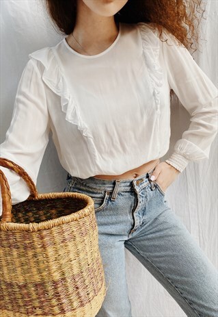VINTAGE Y2K REWORKED BOHO MILKMAID FLORAL BLOUSE CROP TOP