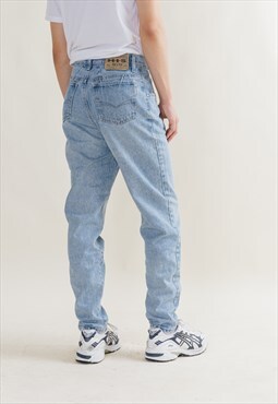 Vintage 80s High Waist Washed Blue Slim Jeans Men XS/S